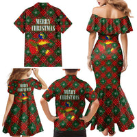 Guadeloupe Christmas Family Matching Mermaid Dress and Hawaiian Shirt with Green-Red Plaid Design, Island Map, and Traditional Santa Motif - Wonder Print Shop