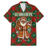 Guadeloupe Christmas Family Matching Mermaid Dress and Hawaiian Shirt with Green-Red Plaid Design, Island Map, and Traditional Santa Motif - Wonder Print Shop