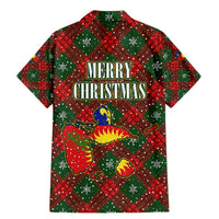 Guadeloupe Christmas Family Matching Mermaid Dress and Hawaiian Shirt with Green-Red Plaid Design, Island Map, and Traditional Santa Motif - Wonder Print Shop