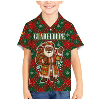 Guadeloupe Christmas Family Matching Mermaid Dress and Hawaiian Shirt with Green-Red Plaid Design, Island Map, and Traditional Santa Motif - Wonder Print Shop