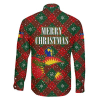 Guadeloupe Christmas Family Matching Off The Shoulder Long Sleeve Dress and Hawaiian Shirt with Green-Red Plaid Design, Island Map, and Traditional Santa Motif - Wonder Print Shop