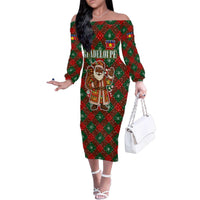 Guadeloupe Christmas Family Matching Off The Shoulder Long Sleeve Dress and Hawaiian Shirt with Green-Red Plaid Design, Island Map, and Traditional Santa Motif - Wonder Print Shop