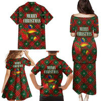 Guadeloupe Christmas Family Matching Puletasi and Hawaiian Shirt with Green-Red Plaid Design, Island Map, and Traditional Santa Motif - Wonder Print Shop