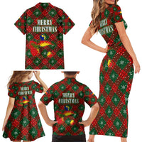 Guadeloupe Christmas Family Matching Short Sleeve Bodycon Dress and Hawaiian Shirt with Green-Red Plaid Design, Island Map, and Traditional Santa Motif - Wonder Print Shop