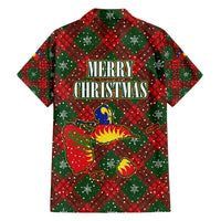 Guadeloupe Christmas Family Matching Short Sleeve Bodycon Dress and Hawaiian Shirt with Green-Red Plaid Design, Island Map, and Traditional Santa Motif - Wonder Print Shop