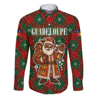 Guadeloupe Christmas Family Matching Short Sleeve Bodycon Dress and Hawaiian Shirt with Green-Red Plaid Design, Island Map, and Traditional Santa Motif - Wonder Print Shop