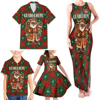 Guadeloupe Christmas Family Matching Tank Maxi Dress and Hawaiian Shirt with Green-Red Plaid Design, Island Map, and Traditional Santa Motif - Wonder Print Shop