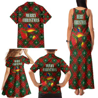 Guadeloupe Christmas Family Matching Tank Maxi Dress and Hawaiian Shirt with Green-Red Plaid Design, Island Map, and Traditional Santa Motif - Wonder Print Shop
