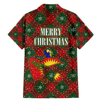 Guadeloupe Christmas Hawaiian Shirt with Green-Red Plaid Design, Island Map, and Traditional Santa Motif - Wonder Print Shop