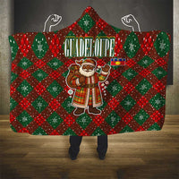 Guadeloupe Christmas Hooded Blanket with Green-Red Plaid Design, Island Map, and Traditional Santa Motif - Wonder Print Shop