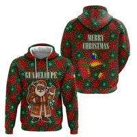 Guadeloupe Christmas Hoodie with Green-Red Plaid Design, Island Map, and Traditional Santa Motif - Wonder Print Shop