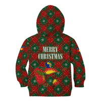 Guadeloupe Christmas Kid Hoodie with Green-Red Plaid Design, Island Map, and Traditional Santa Motif - Wonder Print Shop