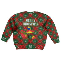 Guadeloupe Christmas Kid Ugly Christmas Sweater with Green-Red Plaid Design, Island Map, and Traditional Santa Motif - Wonder Print Shop