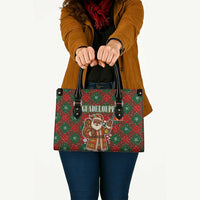 Guadeloupe Christmas Leather Bag with Green-Red Plaid Design, Island Map, and Traditional Santa Motif - Wonder Print Shop