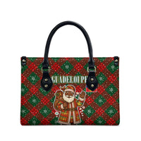 Guadeloupe Christmas Leather Bag with Green-Red Plaid Design, Island Map, and Traditional Santa Motif - Wonder Print Shop