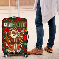 Guadeloupe Christmas Luggage Cover with Green-Red Plaid Design, Island Map, and Traditional Santa Motif - Wonder Print Shop