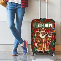 Guadeloupe Christmas Luggage Cover with Green-Red Plaid Design, Island Map, and Traditional Santa Motif - Wonder Print Shop