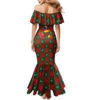 Guadeloupe Christmas Mermaid Dress with Green-Red Plaid Design, Island Map, and Traditional Santa Motif - Wonder Print Shop