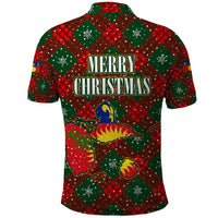 Guadeloupe Christmas Polo Shirt with Green-Red Plaid Design, Island Map, and Traditional Santa Motif - Wonder Print Shop