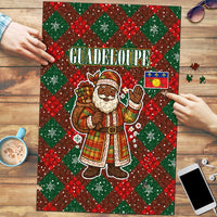 Guadeloupe Christmas Puzzle with Green-Red Plaid Design, Island Map, and Traditional Santa Motif - Wonder Print Shop