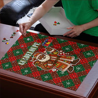 Guadeloupe Christmas Puzzle with Green-Red Plaid Design, Island Map, and Traditional Santa Motif - Wonder Print Shop