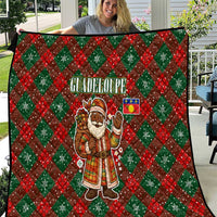 Guadeloupe Christmas Quilt with Green-Red Plaid Design, Island Map, and Traditional Santa Motif - Wonder Print Shop