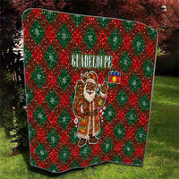 Guadeloupe Christmas Quilt with Green-Red Plaid Design, Island Map, and Traditional Santa Motif - Wonder Print Shop