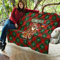 Guadeloupe Christmas Quilt with Green-Red Plaid Design, Island Map, and Traditional Santa Motif - Wonder Print Shop