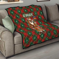 Guadeloupe Christmas Quilt with Green-Red Plaid Design, Island Map, and Traditional Santa Motif - Wonder Print Shop