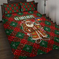 Guadeloupe Christmas Quilt Bed Set with Green-Red Plaid Design, Island Map, and Traditional Santa Motif - Wonder Print Shop