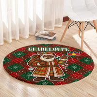 Guadeloupe Christmas Round Carpet with Green-Red Plaid Design, Island Map, and Traditional Santa Motif - Wonder Print Shop