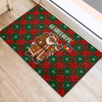 Guadeloupe Christmas Rubber Doormat with Green-Red Plaid Design, Island Map, and Traditional Santa Motif - Wonder Print Shop