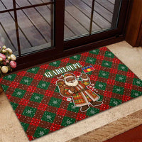 Guadeloupe Christmas Rubber Doormat with Green-Red Plaid Design, Island Map, and Traditional Santa Motif - Wonder Print Shop