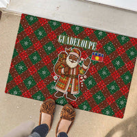 Guadeloupe Christmas Rubber Doormat with Green-Red Plaid Design, Island Map, and Traditional Santa Motif - Wonder Print Shop