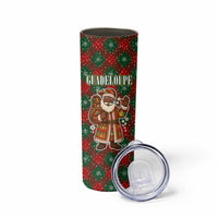 Guadeloupe Christmas Skinny Tumbler with Green-Red Plaid Design, Island Map, and Traditional Santa Motif - Wonder Print Shop