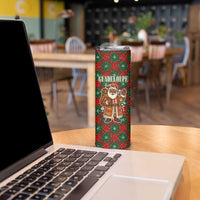 Guadeloupe Christmas Skinny Tumbler with Green-Red Plaid Design, Island Map, and Traditional Santa Motif - Wonder Print Shop