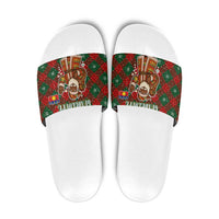 Guadeloupe Christmas Slide Sandals with Green-Red Plaid Design, Island Map, and Traditional Santa Motif - Wonder Print Shop