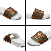 Guadeloupe Christmas Slide Sandals with Green-Red Plaid Design, Island Map, and Traditional Santa Motif - Wonder Print Shop
