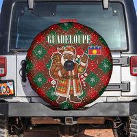 Guadeloupe Christmas Spare Tire Cover with Green-Red Plaid Design, Island Map, and Traditional Santa Motif - Wonder Print Shop
