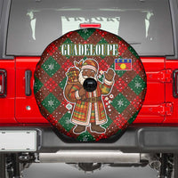 Guadeloupe Christmas Spare Tire Cover with Green-Red Plaid Design, Island Map, and Traditional Santa Motif - Wonder Print Shop