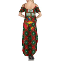 Guadeloupe Christmas Summer Maxi Dress with Green-Red Plaid Design, Island Map, and Traditional Santa Motif - Wonder Print Shop