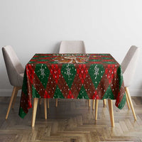 Guadeloupe Christmas Tablecloth with Green-Red Plaid Design, Island Map, and Traditional Santa Motif - Wonder Print Shop