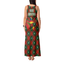 Guadeloupe Christmas Tank Maxi Dress with Green-Red Plaid Design, Island Map, and Traditional Santa Motif - Wonder Print Shop
