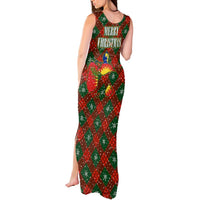 Guadeloupe Christmas Tank Maxi Dress with Green-Red Plaid Design, Island Map, and Traditional Santa Motif - Wonder Print Shop
