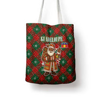 Guadeloupe Christmas Tote Bag with Green-Red Plaid Design, Island Map, and Traditional Santa Motif - Wonder Print Shop