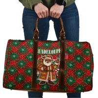 Guadeloupe Christmas Travel Bag with Green-Red Plaid Design, Island Map, and Traditional Santa Motif - Wonder Print Shop