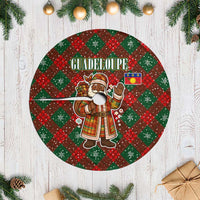 Guadeloupe Christmas Tree Skirt with Green-Red Plaid Design, Island Map, and Traditional Santa Motif - Wonder Print Shop