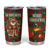 Guadeloupe Christmas Tumbler Cup with Green-Red Plaid Design, Island Map, and Traditional Santa Motif - Wonder Print Shop