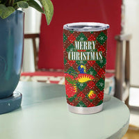 Guadeloupe Christmas Tumbler Cup with Green-Red Plaid Design, Island Map, and Traditional Santa Motif - Wonder Print Shop