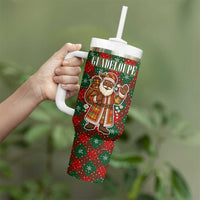Guadeloupe Christmas Tumbler With Handle with Green-Red Plaid Design, Island Map, and Traditional Santa Motif - Wonder Print Shop
